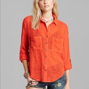 FREE PEOPLE ORANGE BUTTON BLOUSE! (NEVER WORN!)